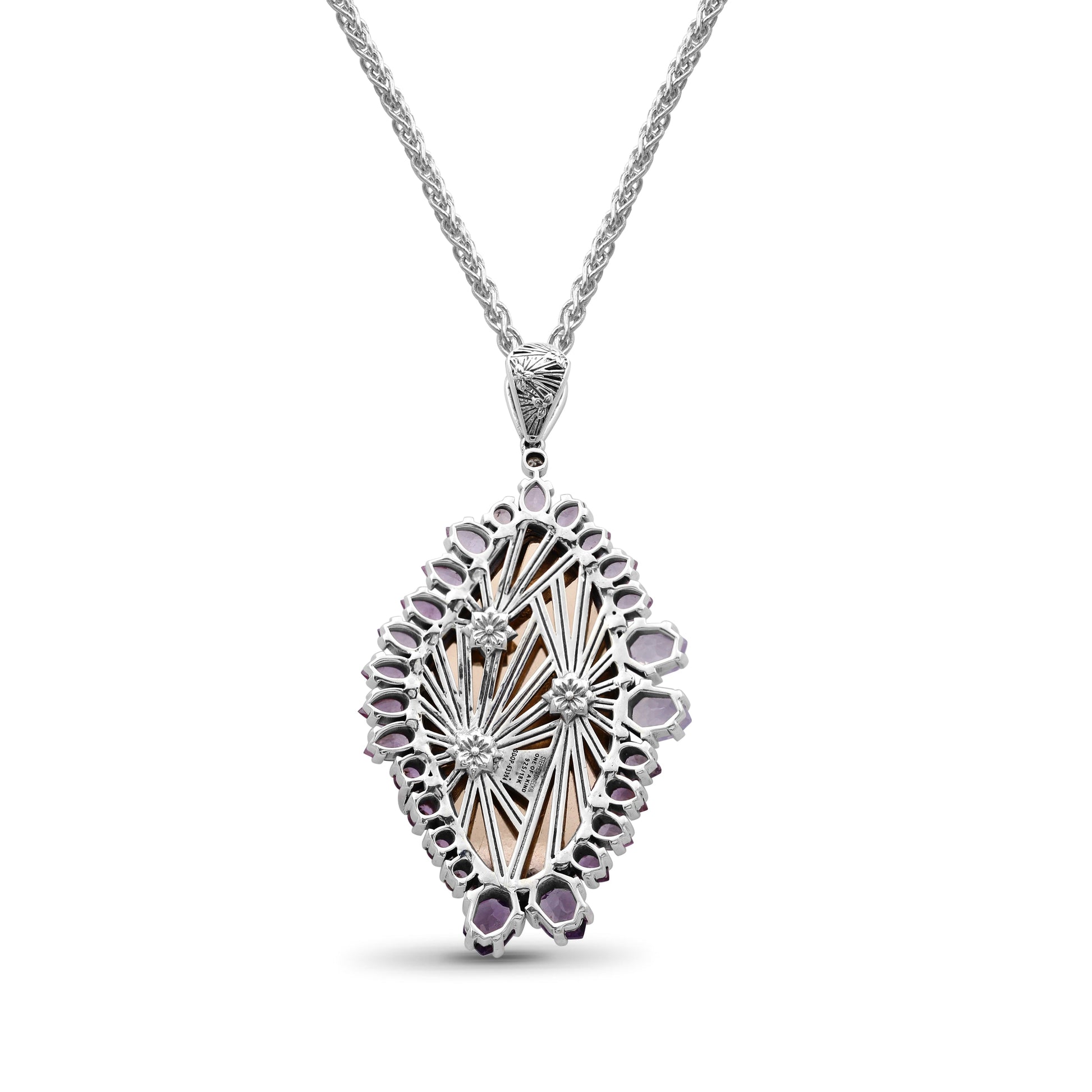 one-of-a-kind-hand-carved-yttrium-fluorite-pink-tourmaline-lavender-moon-quartz-amethyst-bloodstone-bead-and-diamond-pendant-in-sterling-silver-with-18k-gold-flowers-and-adam