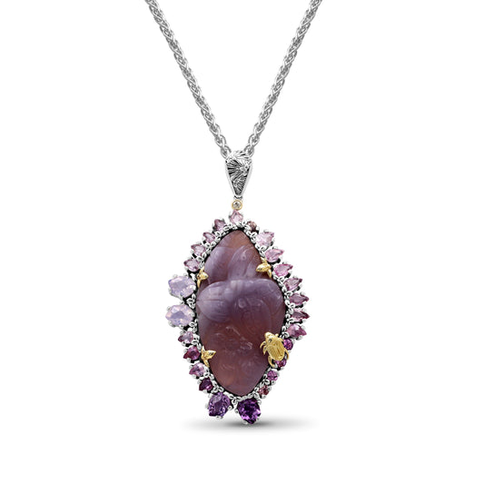 one-of-a-kind-hand-carved-yttrium-fluorite-pink-tourmaline-lavender-moon-quartz-amethyst-bloodstone-bead-and-diamond-pendant-in-sterling-silver-with-18k-gold-flowers-and-adam