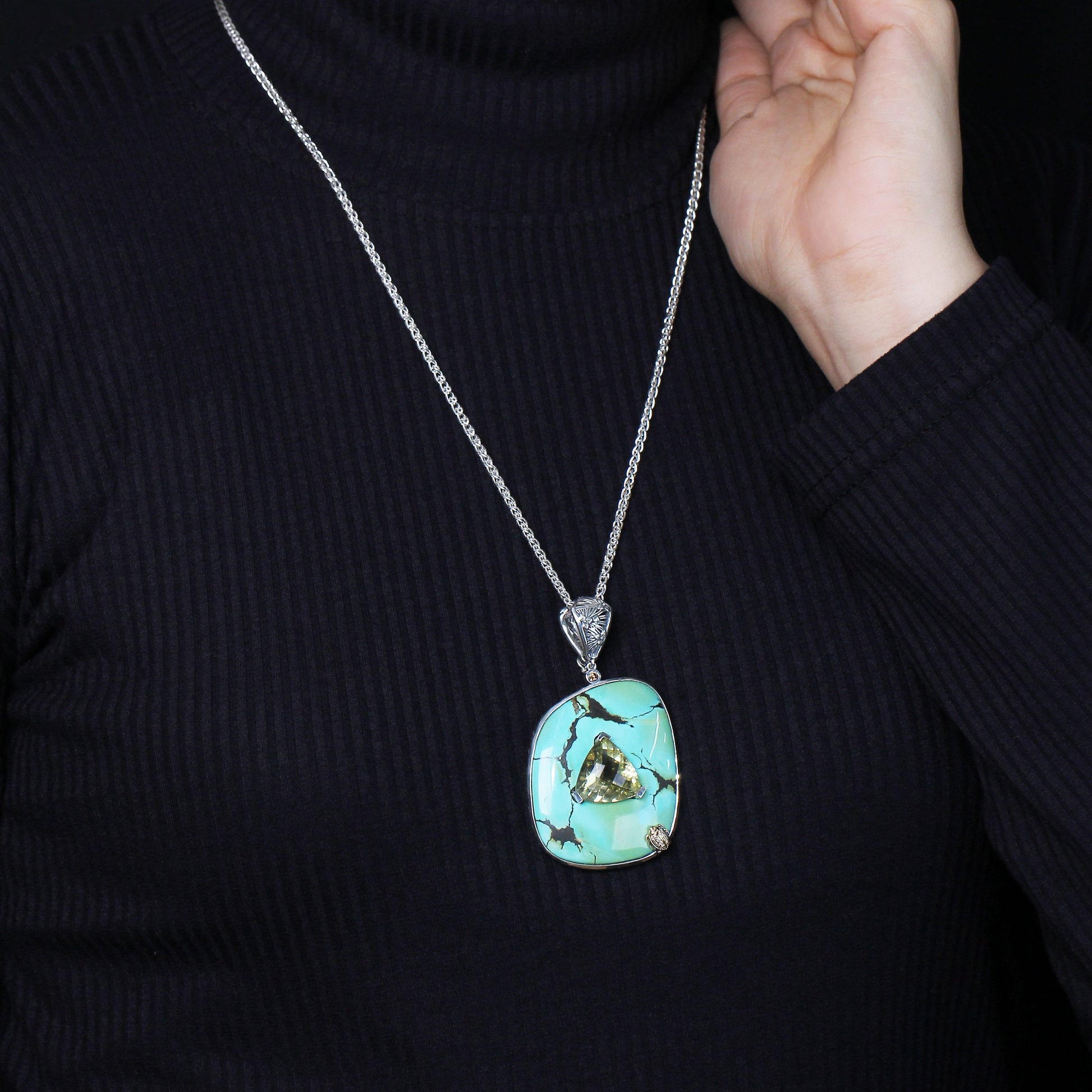 one-of-a-kind-smooth-turquoise-black-veins-facet-lemon-quartz-and-diamond-0-16ct-pendant-in-sterling-silver-with-18k-gold-diamond-pave-adam
