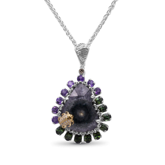 one-of-a-kind-amethyst-green-tourmaline-natural-quartz-facet-top-over-stalactite-slice-doublet-and-diamond-0-08ct-pendant-in-sterling-silver-with-18k-gold-diamond-pave-adam