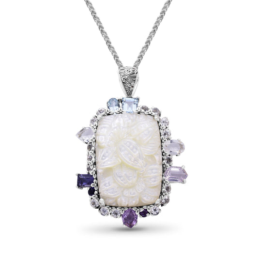 carventurous-hand-carved-mother-of-pearl-lavender-moon-quartz-amethyst-iolite-blue-and-white-topaz-pendant-in-sterling-silver