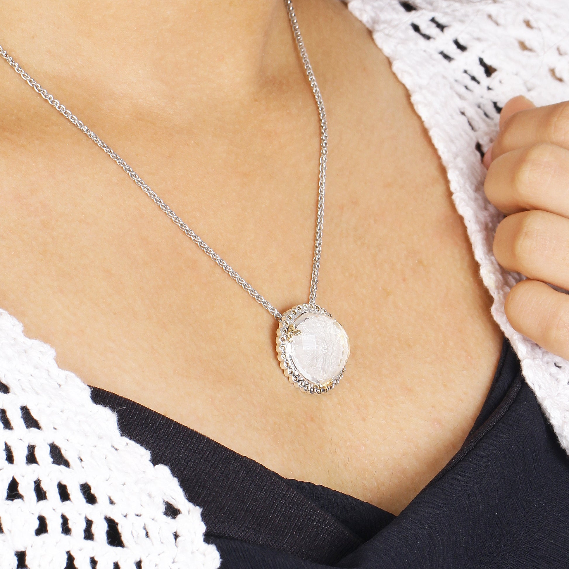 carventurous-internally-carved-natural-quartz-gold-lining-pendant-in-sterling-silver-with-champagne-diamonds-and-18k-gold-flowers