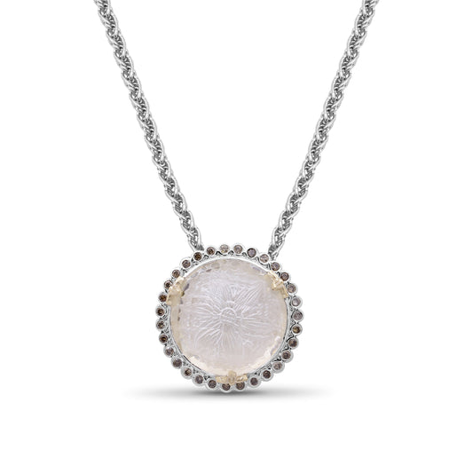 carventurous-internally-carved-natural-quartz-gold-lining-pendant-in-sterling-silver-with-champagne-diamonds-and-18k-gold-flowers