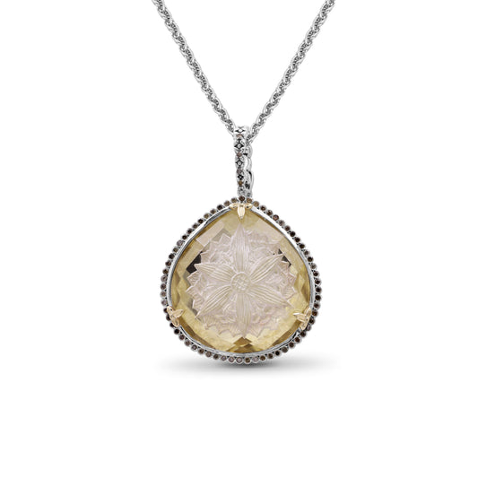 carventurous-internally-carved-natural-quartz-gold-lining-with-champagne-diamonds-necklace-in-sterling-silver-with-18k-gold-flowers