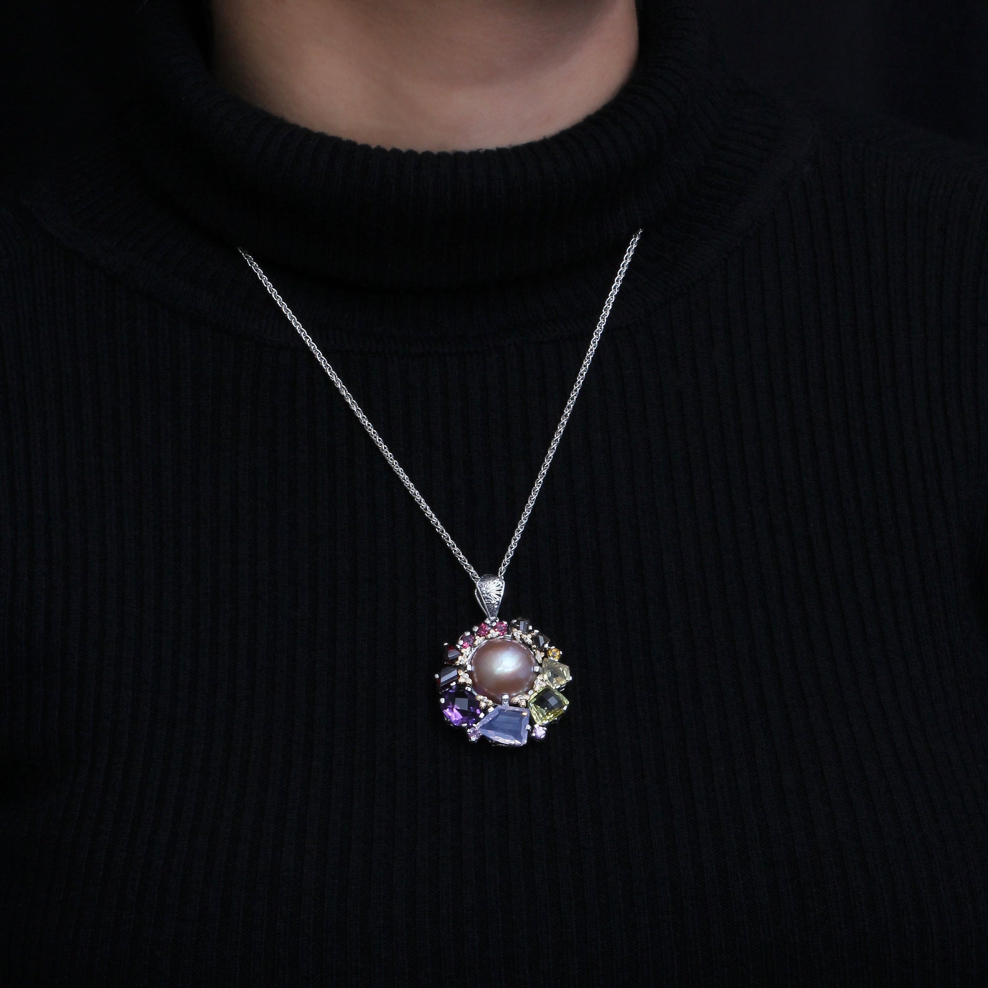 rockrageous-multi-hued-citrine-rhodolite-garnet-tourmaline-amethyst-sapphire-lavender-moon-and-smoky-quartz-and-mabe-pearl-pendant-in-sterling-silver-with-18k-gold-and-diamond-flowers