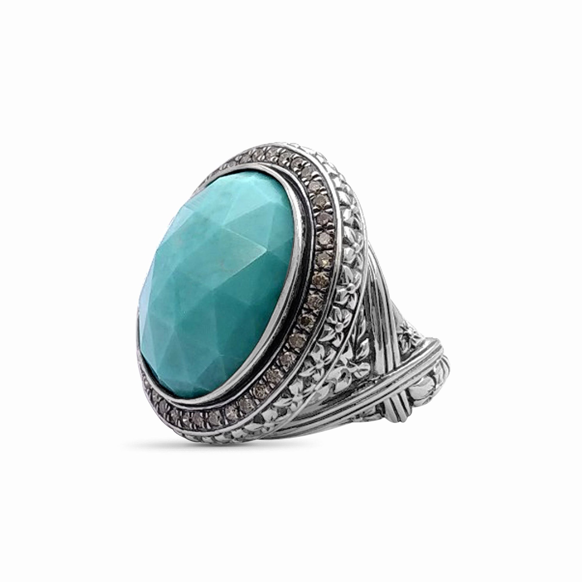 garden-of-stephen-faceted-american-turquoise-ring-and-champagne-diamond-0-55ct-ring-in-sterling-silver