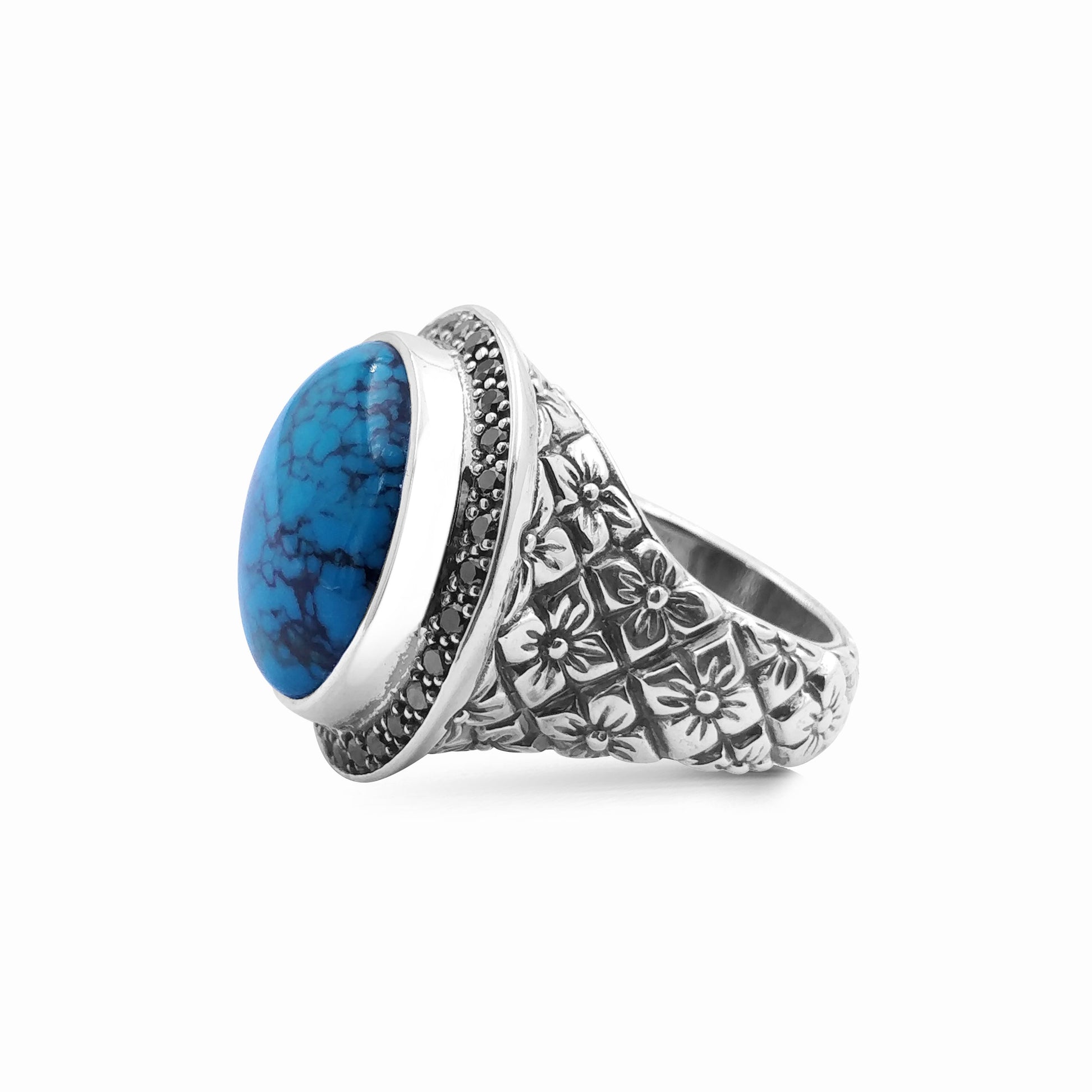 garden-of-stephen-18mm-round-black-vein-turquoise-ring-in-sterling-silver-with-0-55ct-black-diamonds