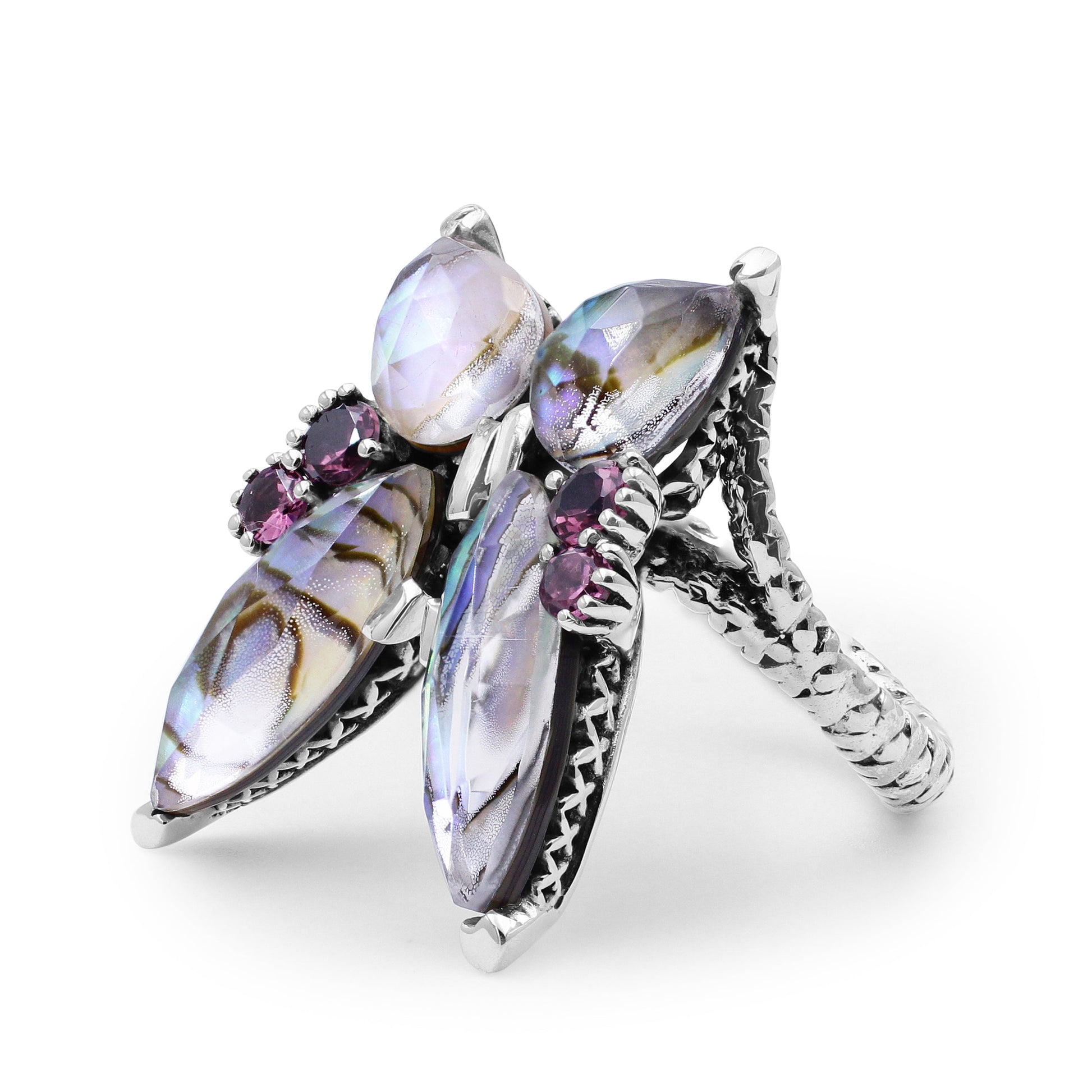 garden-of-stephen-faceted-natural-quartz-abalone-and-rhodolite-garnet-butterfly-ring-in-sterling-silver