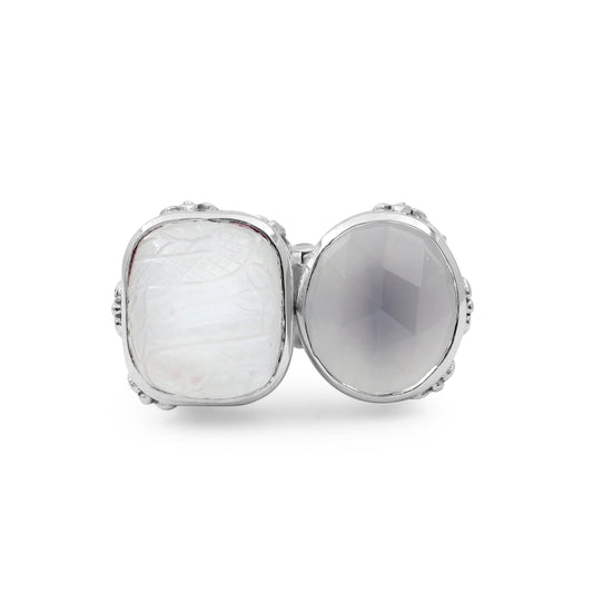 carventurous-faceted-moon-quartz-hand-carved-natural-quartz-and-mother-of-pearl-open-and-close-sunray-ring-in-sterling-silver