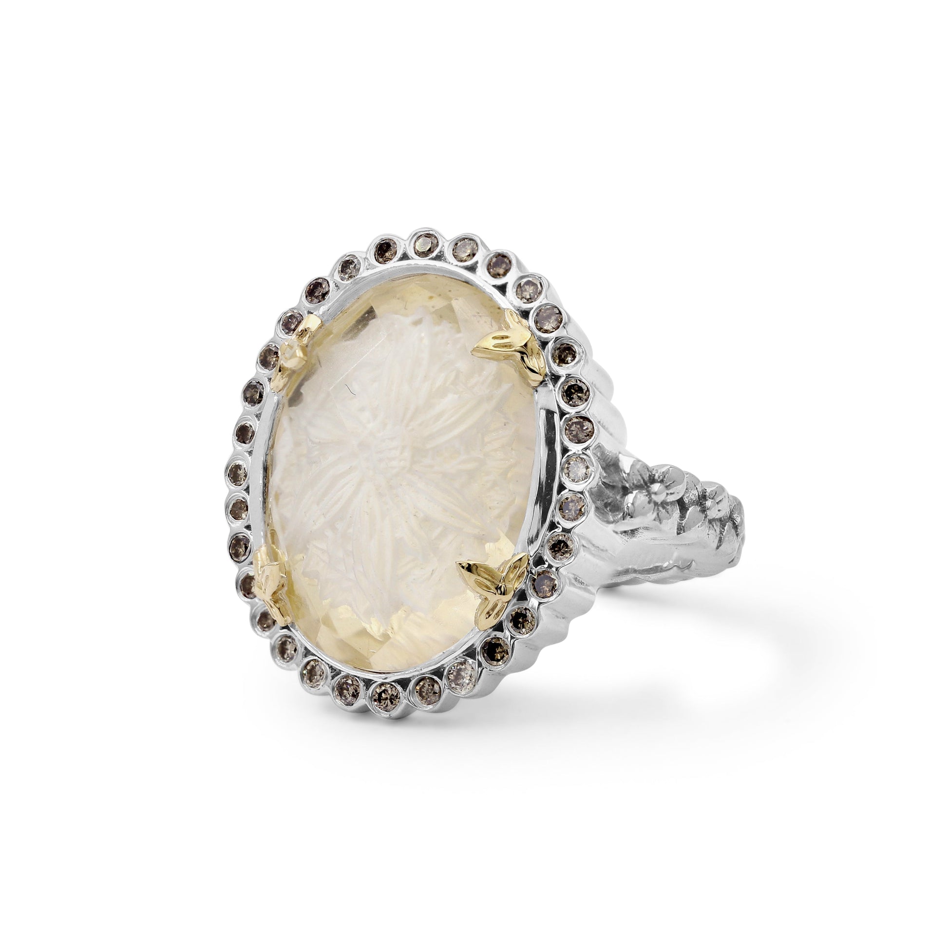 carventurous-internally-carved-natural-quartz-gold-lining-with-champagne-diamonds-ring-in-sterling-silver-with-18k-gold-flowers
