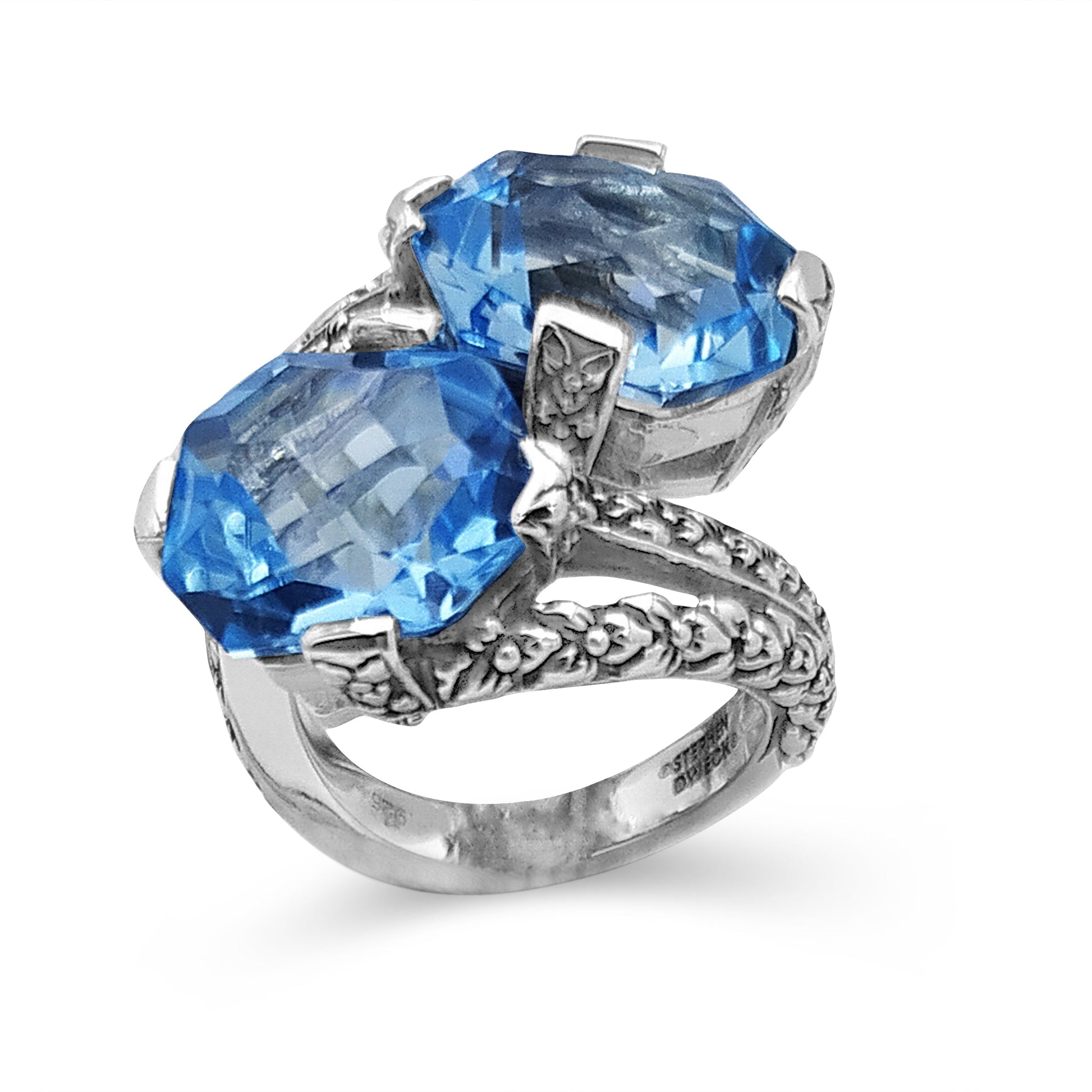 galactical-blue-topaz-double-stone-ring-with-engraved-sterling-silver