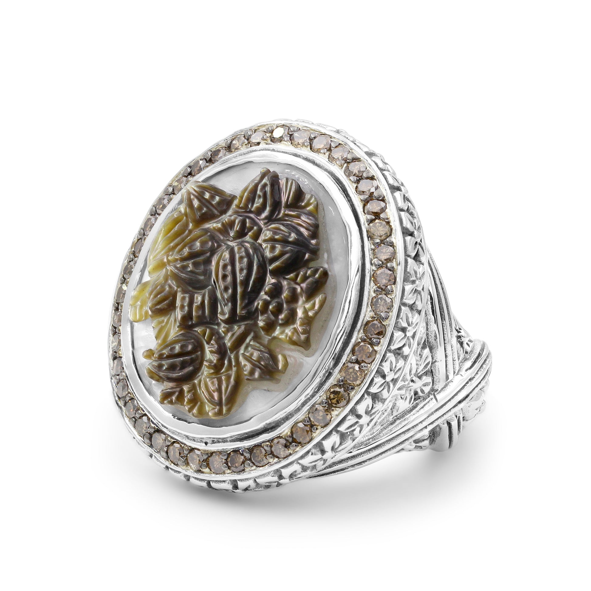 legacy-hand-carved-tahitian-mother-of-pearl-cameo-and-champagne-diamond-0-75ct-ring-in-sterling-silver