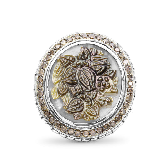 legacy-hand-carved-tahitian-mother-of-pearl-cameo-and-champagne-diamond-0-75ct-ring-in-sterling-silver