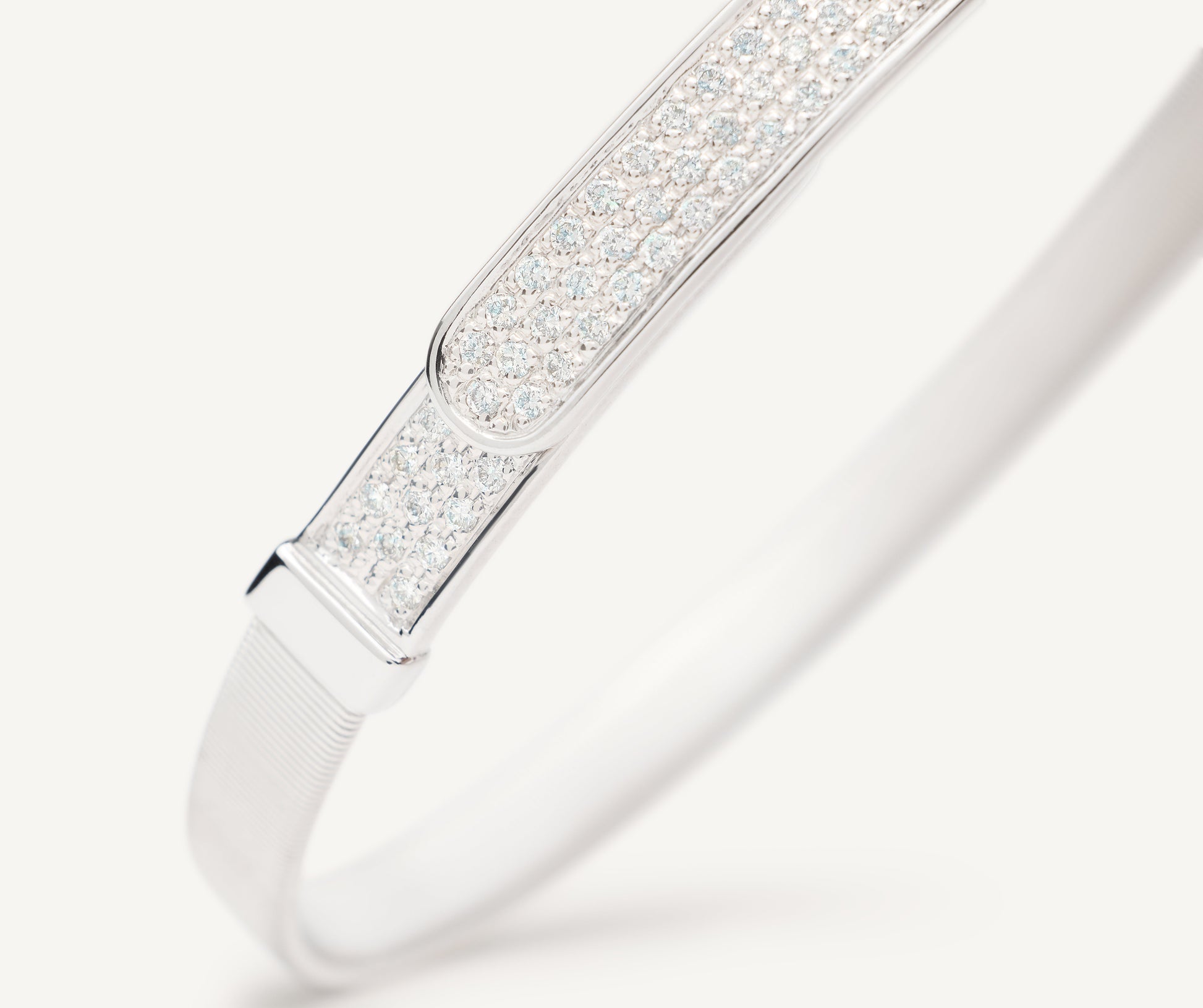18K White Gold Coil and Diamond Pav�� Thin Bangle Bracelet