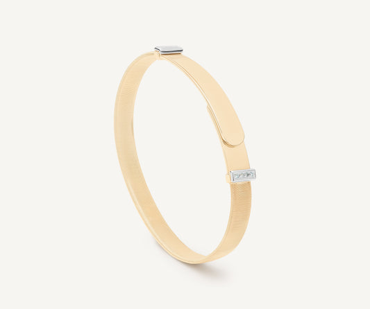 18K Yellow Gold Coil Large Bangle Bracelet With Diamond Pav s
