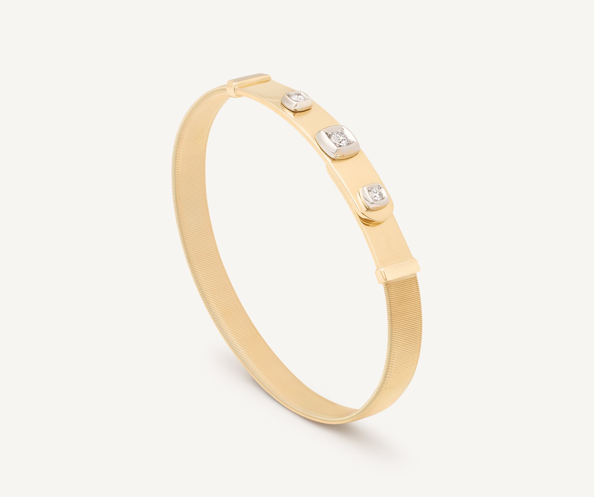 18K Yellow Gold Coil and Diamonds Large Bangle Bracelet