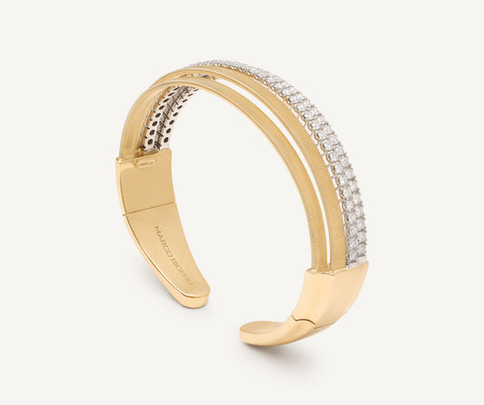 18K Yellow Gold 2 Row Diamond Tennis Statement Cuff