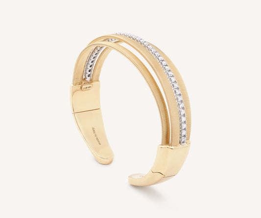 18K Yellow Gold 1 Row Diamond Tennis Statement Cuff