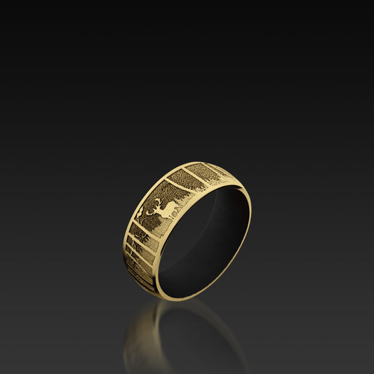 Yellow Gold Domed Band with Elk Mountain Pattern