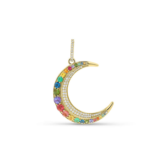 14k Rainbow Crescent Moon Pendant Only or on Franco Chain