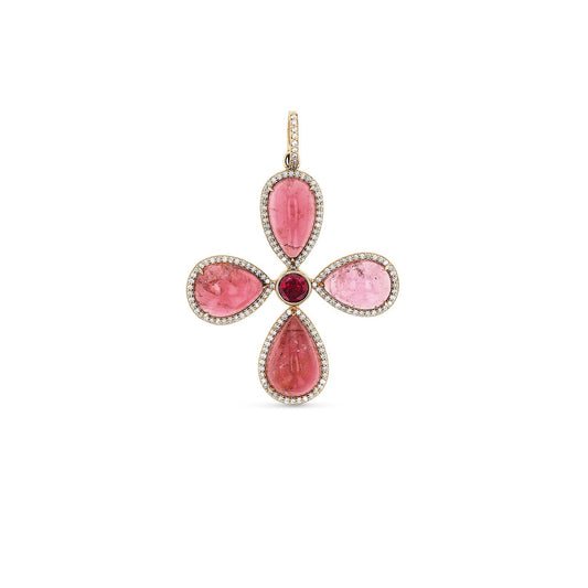 14k Pink Tourmaline & Diamond Cross Pendant - One of a Kind