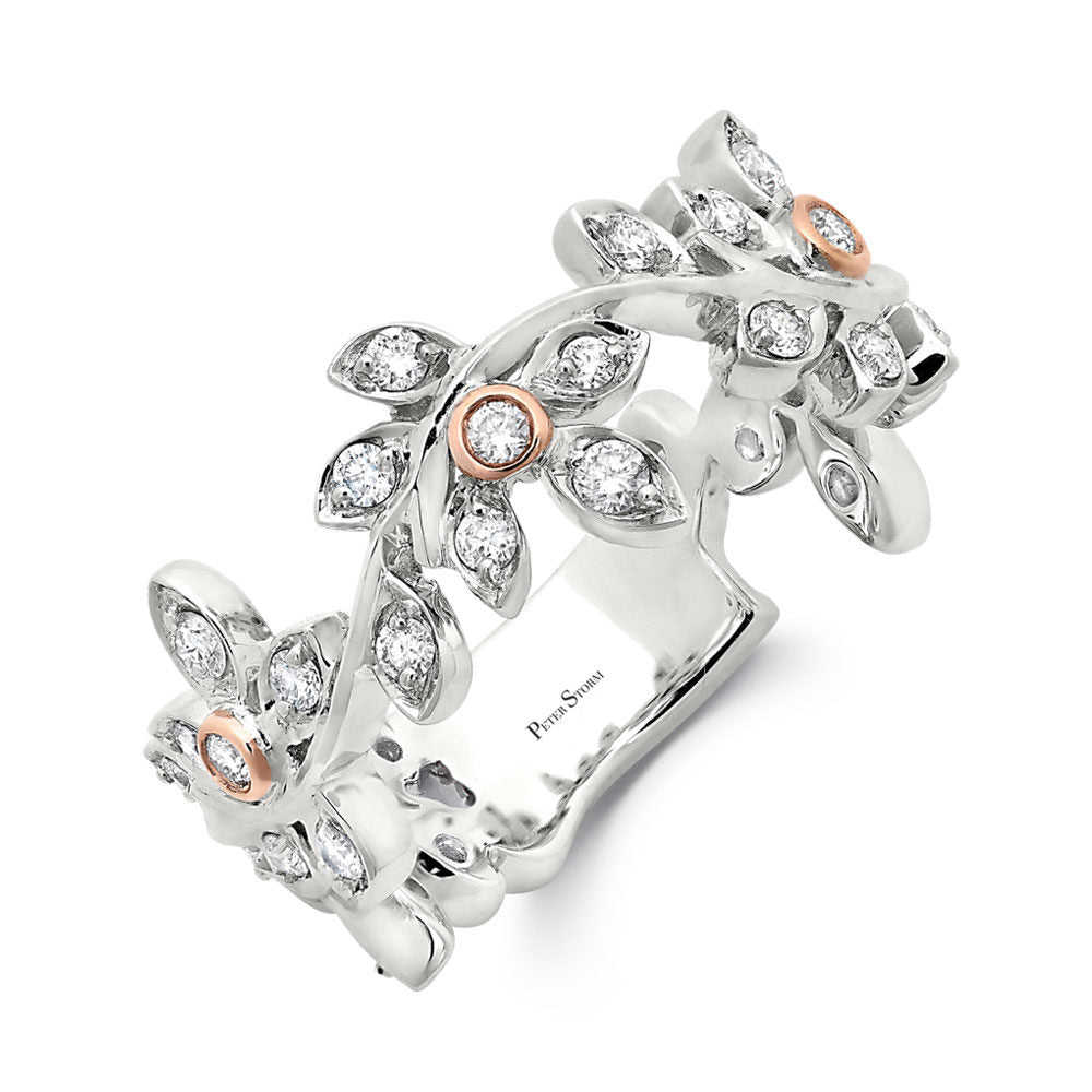 Peter Storm White Gold And Diamond Flower And Leaf Pattern Wbm524_4Diarw  WBM524_4DiaRW