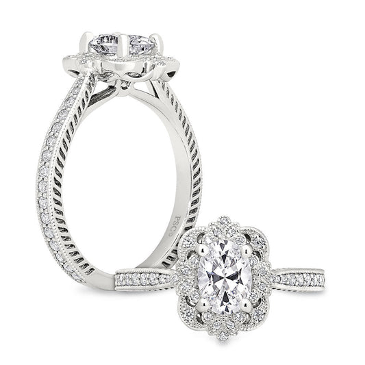 Peter Storm A ring that looks both vintage and modern, it features an oval stone surrounded by a intricate halo WSM412_4DiaW WSM412_4DiaW