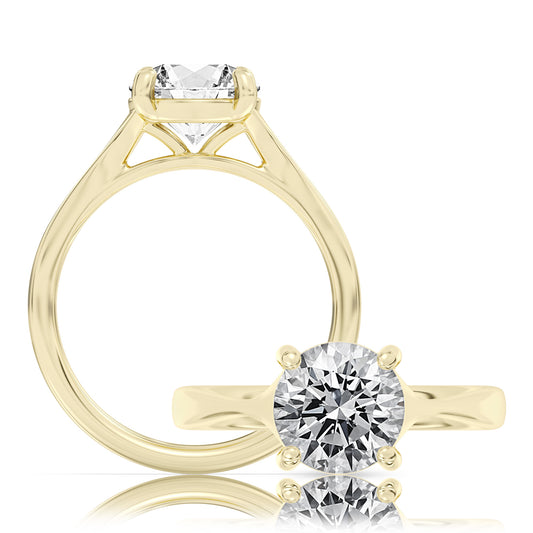 This playful ring features a flower-shaped halo with a radiant round center WSN707_4R