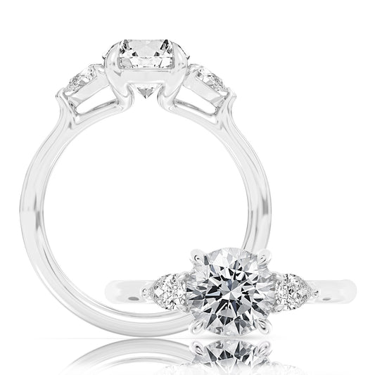 This playful ring features a flower-shaped halo with a sparkling round center WSM733_4DiaW