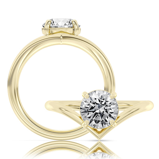 This playful ring features a flower-shaped halo with a brilliant round center WSN736_4Y