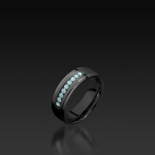 Zirconium Band with Aqua Diamonds