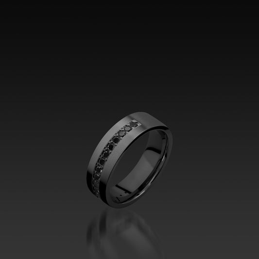 Black Zirconium Flat Band with Black Diamonds