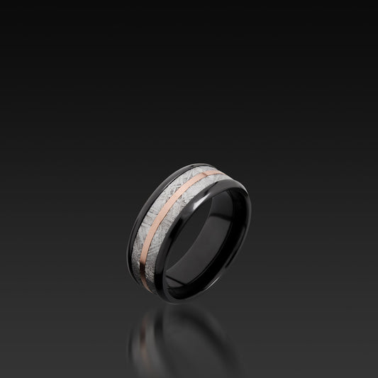 Black Zirconium Beveled Band with Meteorite