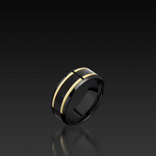Black Zirconium Beveled Band with Dinosaur Bone