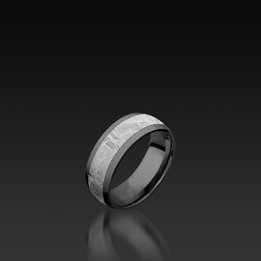 Black Zirconium Domed Band with Meteorite