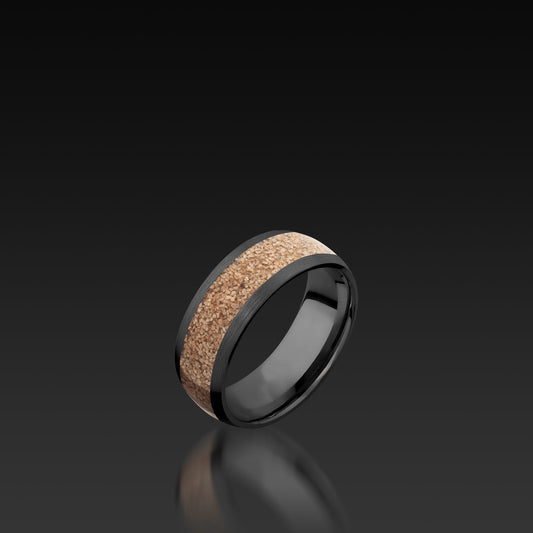 Black Zirconium Domed Band with Dinosaur Bone
