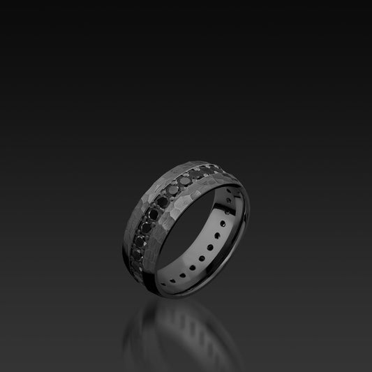 Black Zirconium Domed Band with Black Diamonds