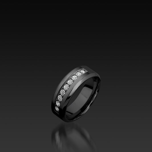 Black Zirconium Bevel Band with Diamonds