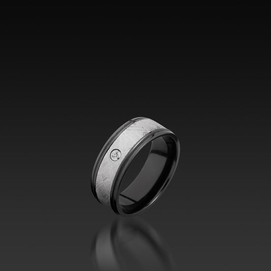 Black Zirconium Diamond Flat Band with Meteorite