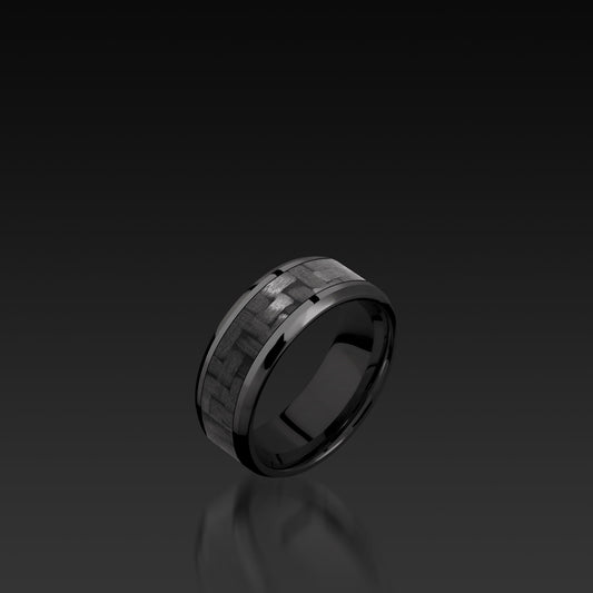 Black Zirconium Beveled Band with Carbon Fiber