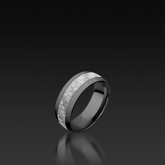 Black Zirconium Domed Band with Carbon Fiber