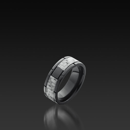 Black Zirconium Wide Band with Carbon Fiber