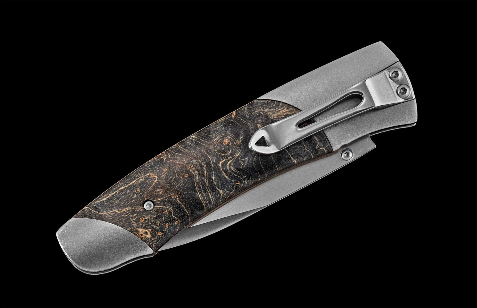 William Henry Titanium pocketknife with stainless blade and dyed gray maple burl wood A200-9