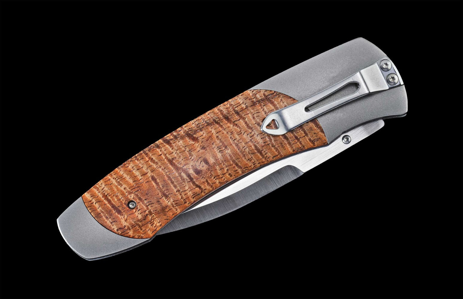 William Henry Titanium pocketknife with stainless blade and curly koawood A300-13
