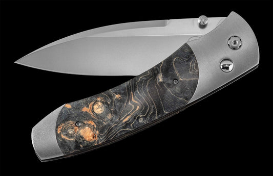 William Henry Titanium pocketknife with stainless blade and dyed gray maple burl wood A300-9
