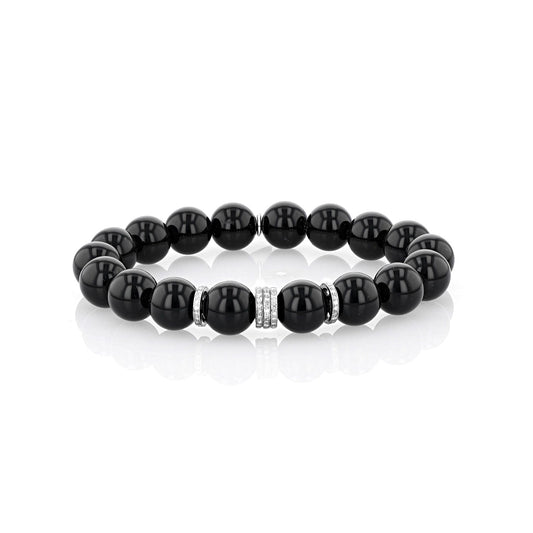 Onyx Bead Bracelet with 5 Diamond Rondelles - 10mm