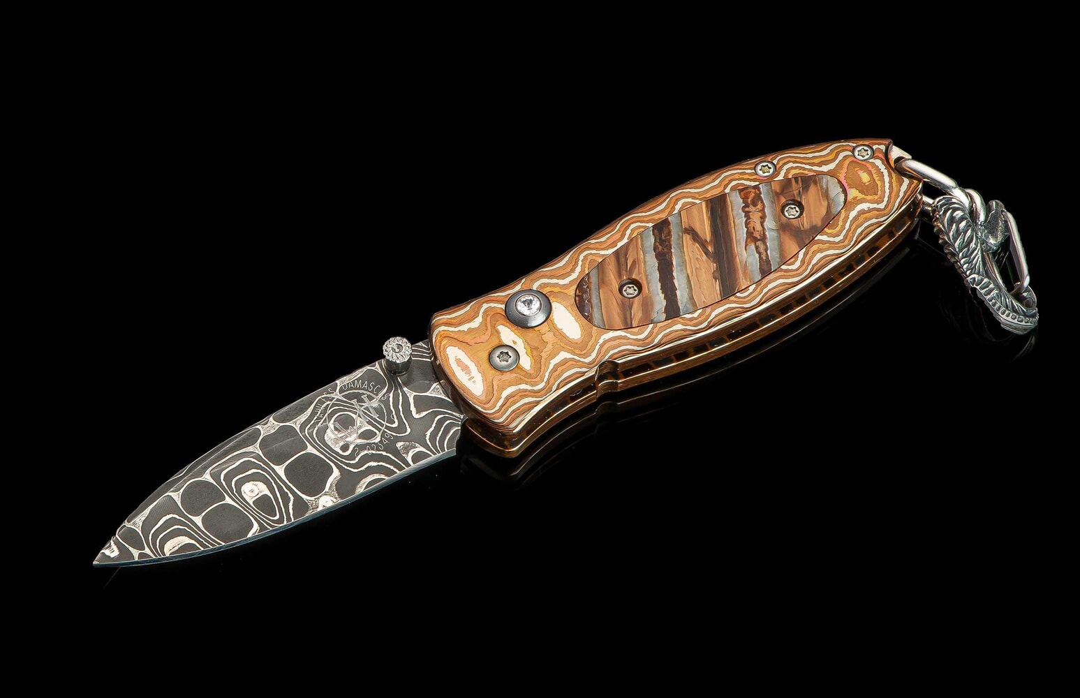 William Henry Folding pendant knive with woolly mammoth tooth and damascus B02 LEGACY