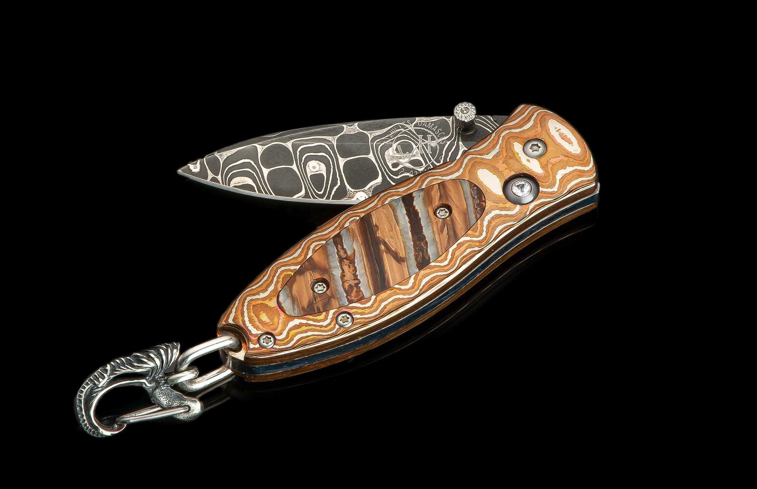 William Henry Folding pendant knive with woolly mammoth tooth and damascus B02 LEGACY