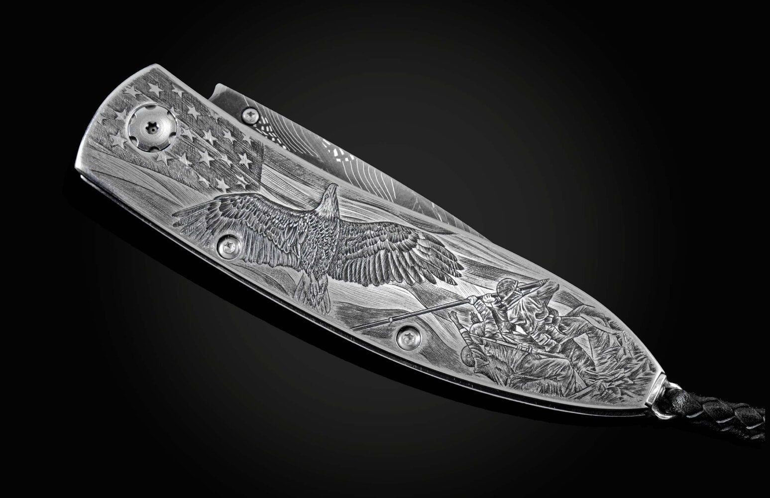 William Henry Hand-engraved pocketknife with hand-forged 'flag' damascus blade B05 AMERICA II