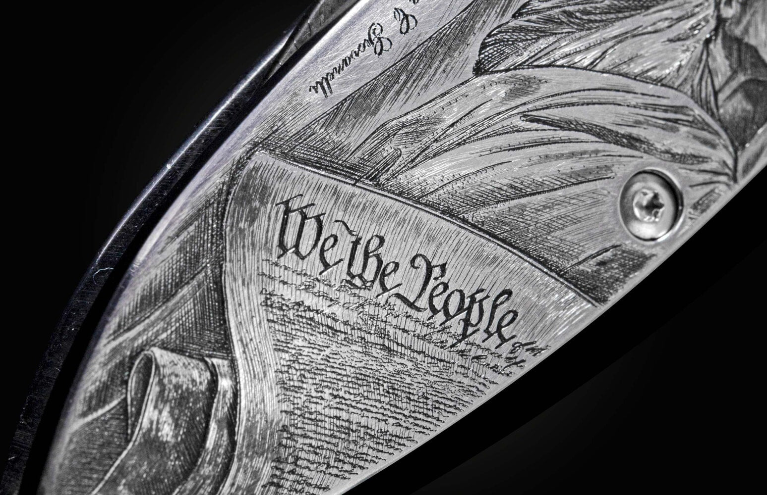 William Henry Hand-engraved pocketknife with hand-forged 'flag' damascus blade B05 AMERICA II